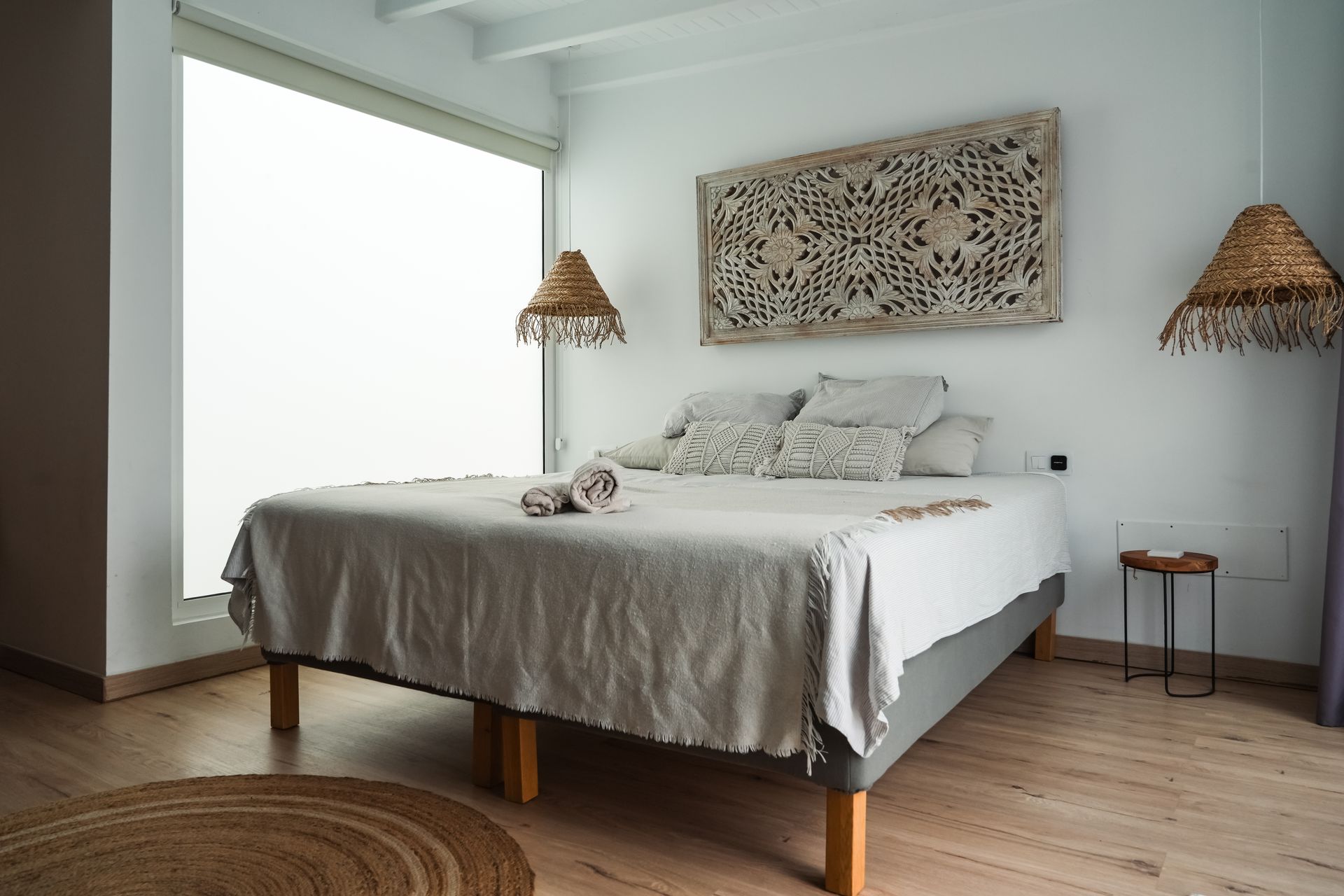 Chambre principale de la Villa Les Oyats, lit en 180 et linge blanc